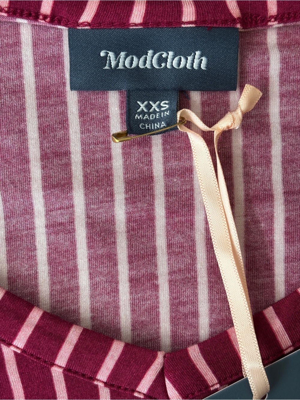 NWT ModCloth Timely Arrival Tie Waist Top -
Red and Pink Stripes - Picture 8 of 10